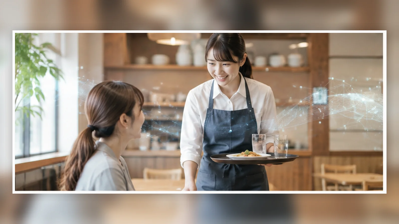 飲食・宿泊の接客現場で利用者に対応する職員のイメージ