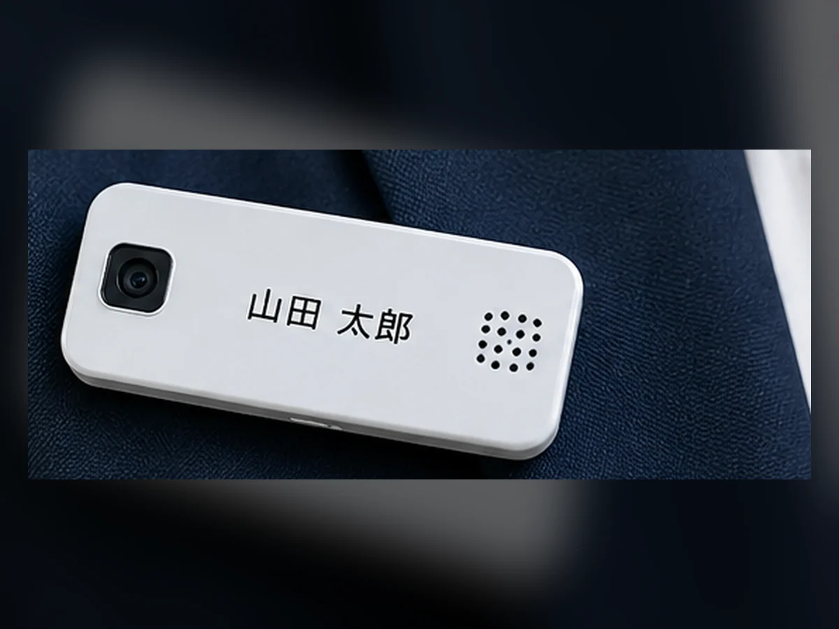 衣服の胸元に装着された名札型デバイスのイメージ