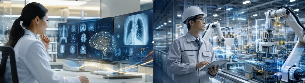 医療と製造現場におけるAI実装成果物のイメージ